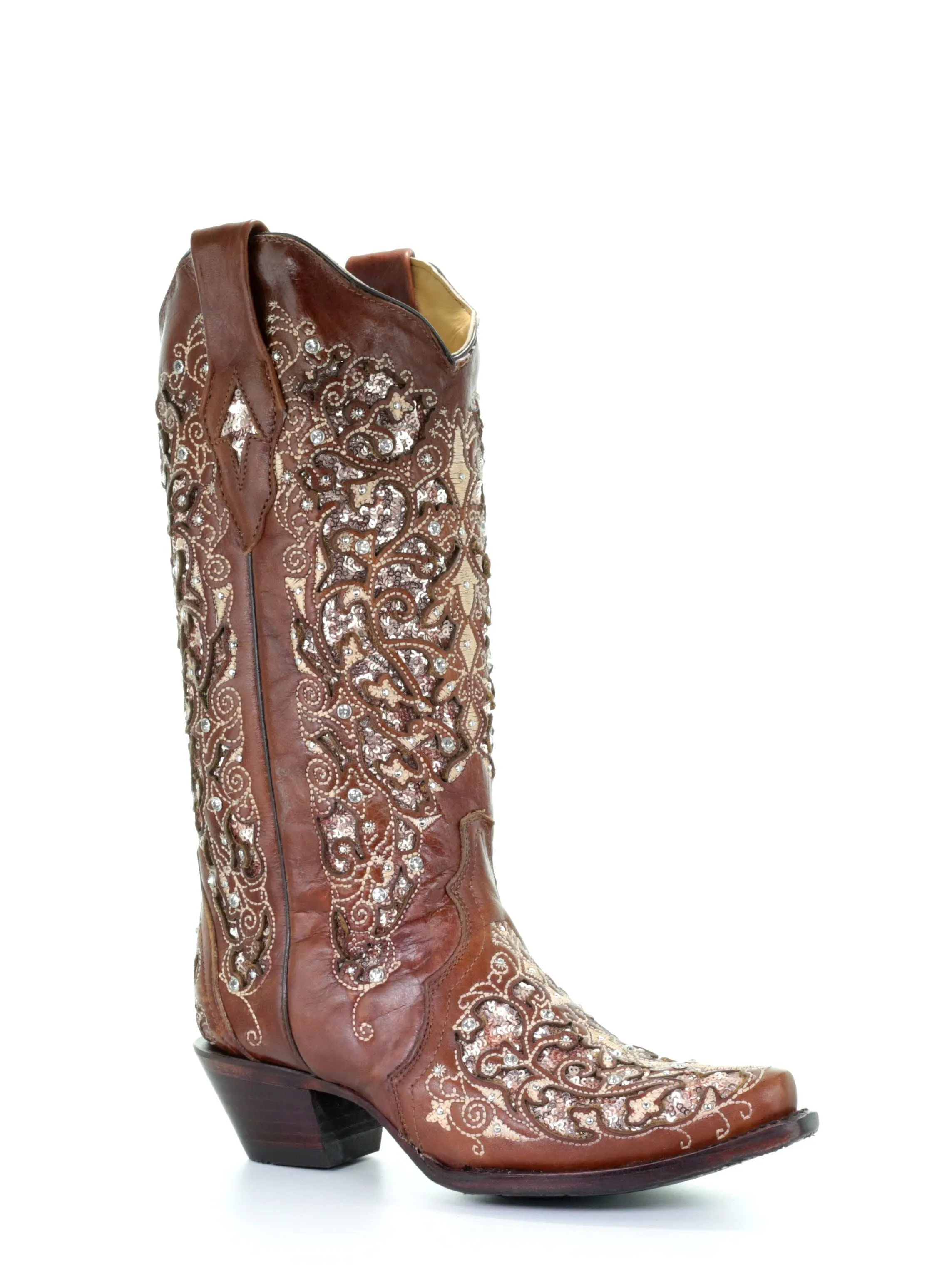 A3671 - Corral brown western cowgirl leather boots for women