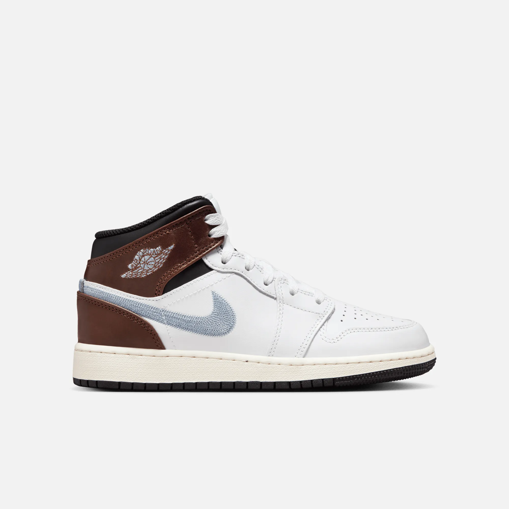 Air Jordan Big Kids' 1 Mid SE Embroidered Mocha Blue (GS)