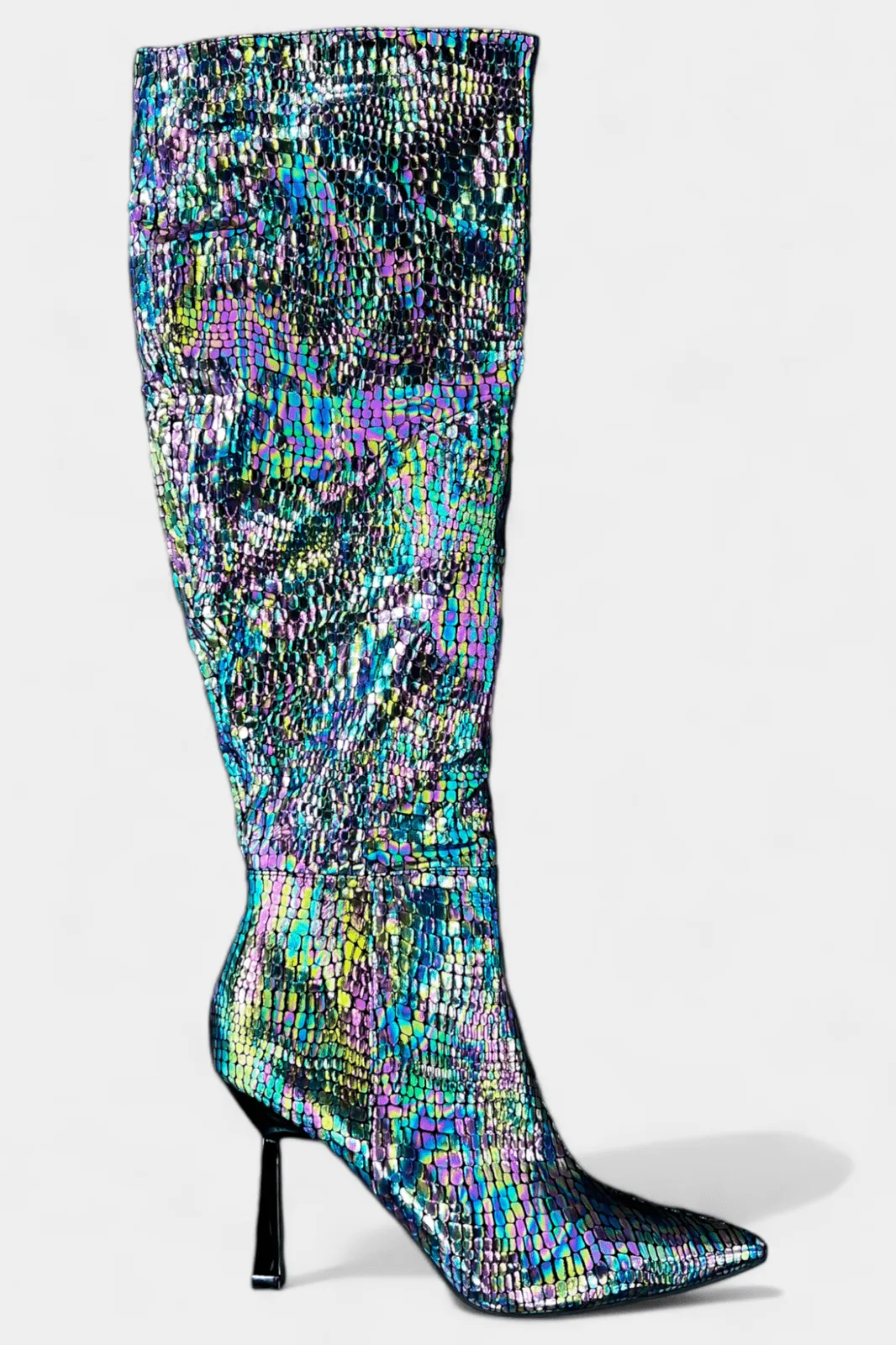 Black Iridescent Knee High Boots