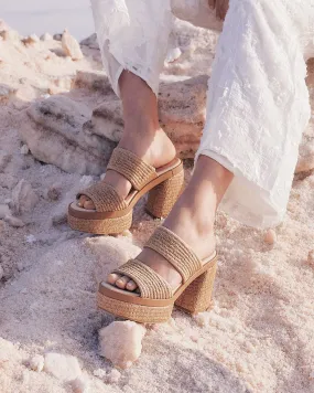 FELICITY HIGH HEEL PLATFORM SANDALS TAN RAFFIA