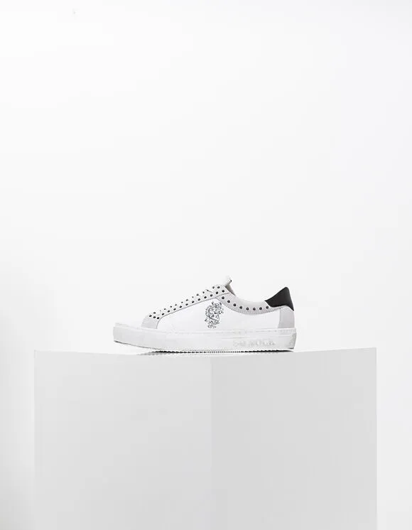 IKKS white SO ROCK graphic studded leather tennies