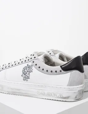 IKKS white SO ROCK graphic studded leather tennies