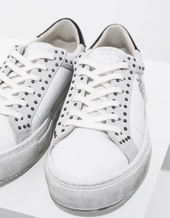 IKKS white SO ROCK graphic studded leather tennies