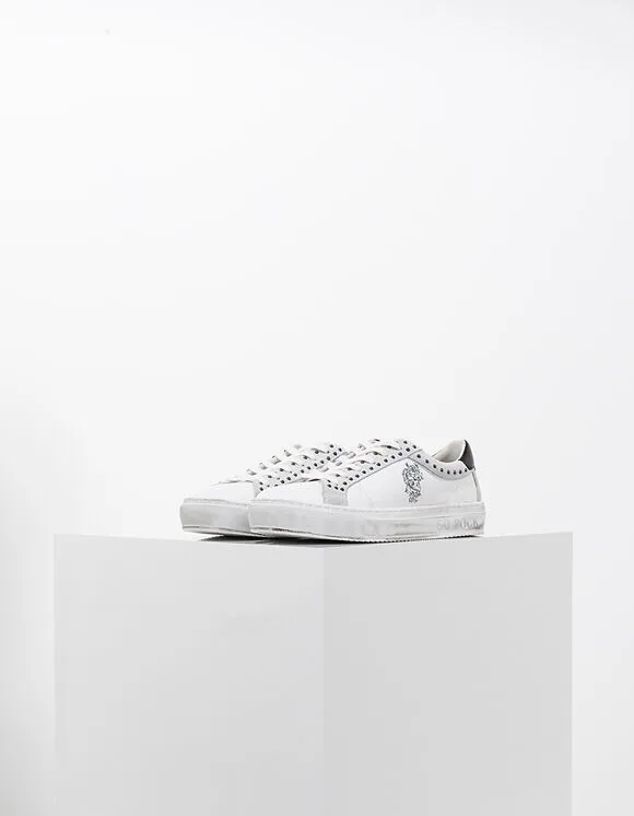 IKKS white SO ROCK graphic studded leather tennies