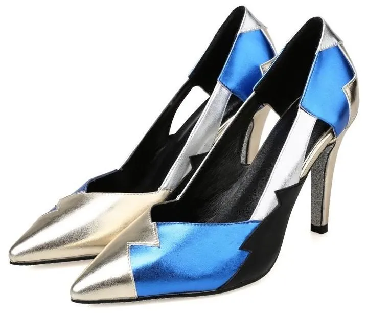 Metallic Patchwork Leather Pumps