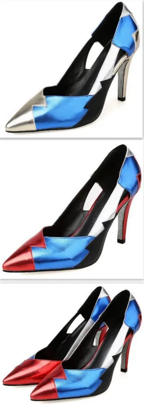 Metallic Patchwork Leather Pumps