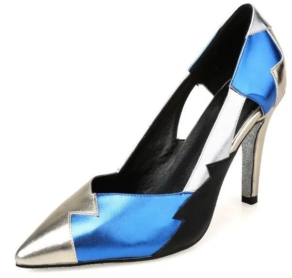 Metallic Patchwork Leather Pumps