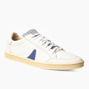 Unisex Classic White Leather Sneakers with Blue Horn Accents